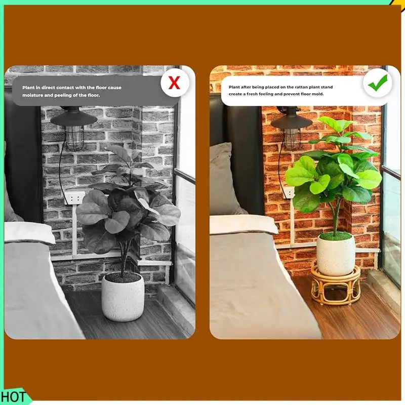 

AWAH Boho Rattan Woven Round Decorative Risers Plant Stands Indoor, Modern Plant Stand, Wicker Short Plant Stand 2Pack