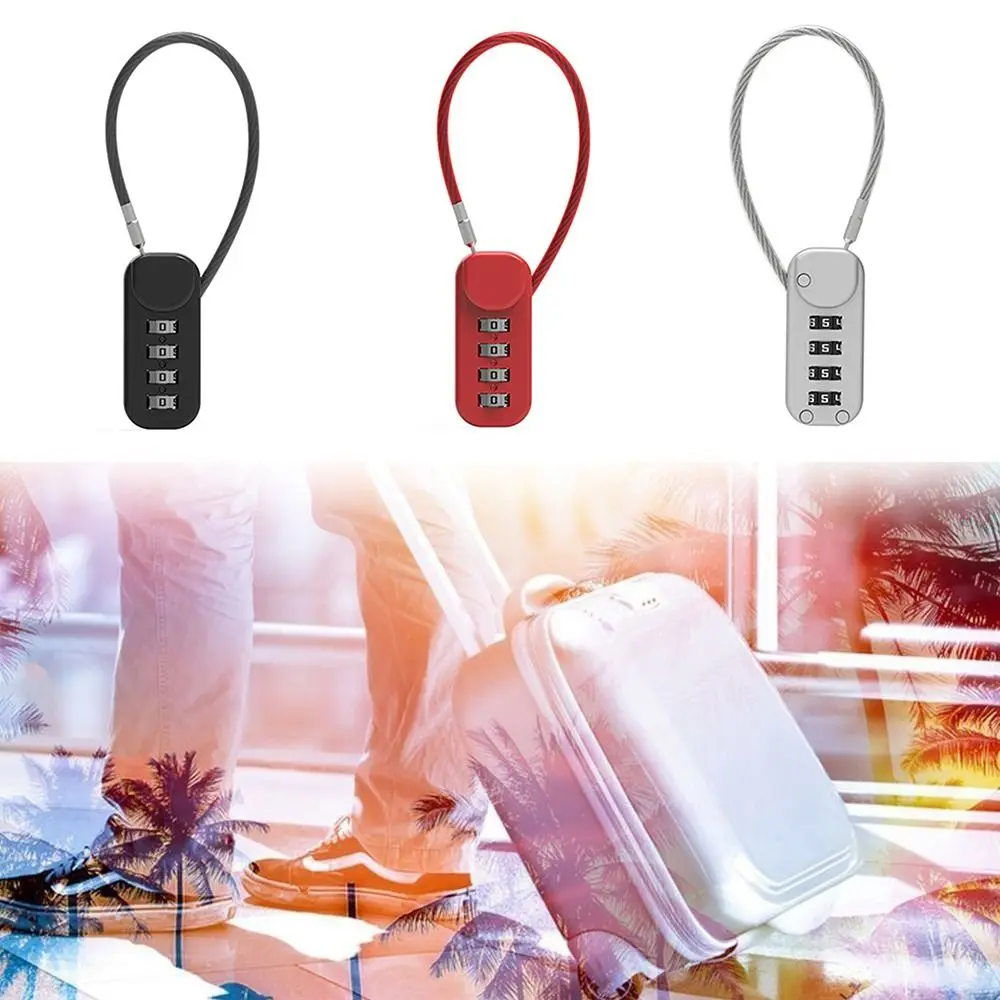 Portable Zinc alloy 4 Digit Password Lock Wire Rope Padlock Dormitory Cabinet Lock Anti-theft Backpack Zipper Lock Travel