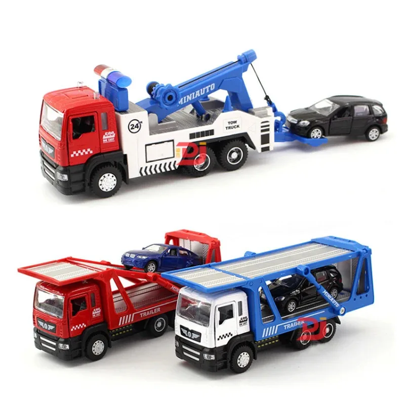 

TEMIKIDS Toys Diecasts Tow Truck Set & Rescue Trailer 1:50 Alloy Model ( With One 1:64 Car) Transport Vehicle Boy's Gift B102