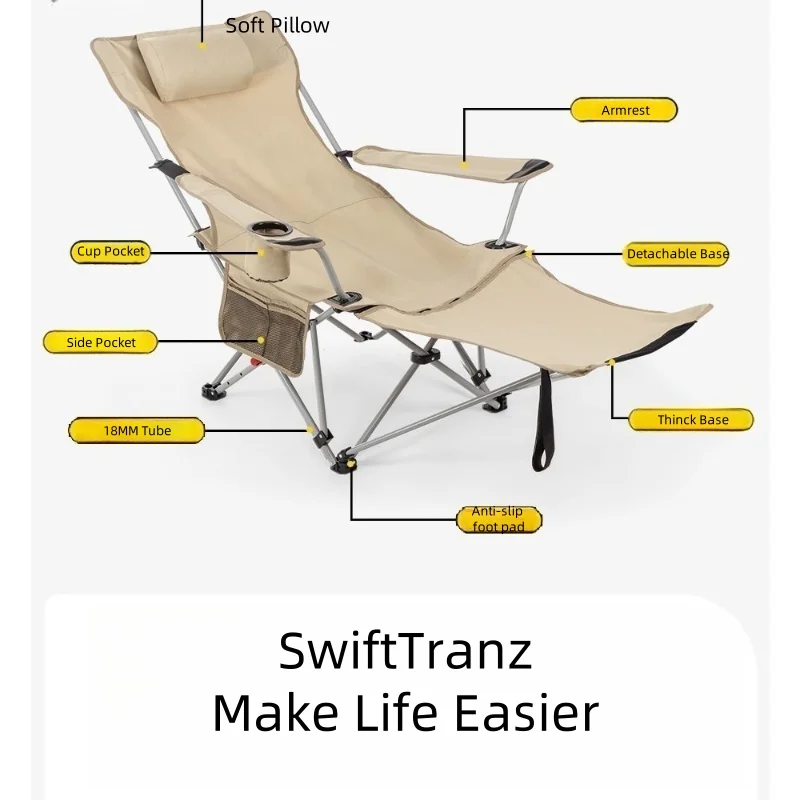 SwiftTranz Portable Steel Folding Camping Chair 4-Gear Adjustable Lightweight Beach Lounger with Footrest Outdoor Relaxation view 3