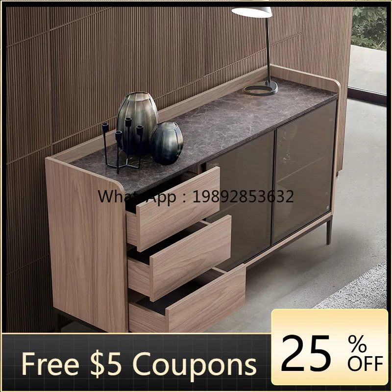 

LYY Simple Modern Sideboard Nordic Glass Door with Light Wine Cabinet Light Luxury Dining Storage Organizer Kitchen Bowl Dish
