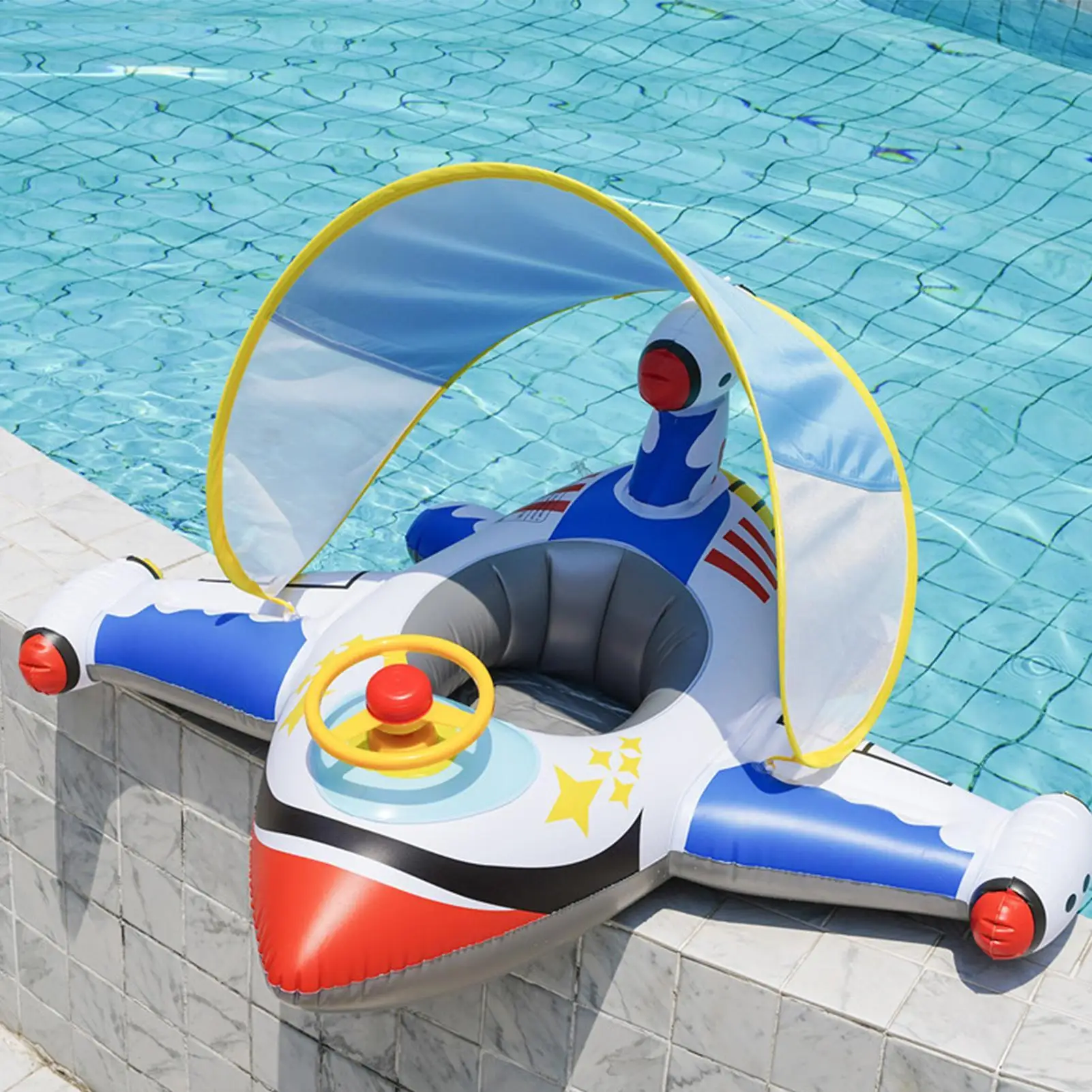 Flotteur de piscine pour bébé, radeau gonflable en forme d'avion avec auvent de Protection solaire, jouets d'eau pour enfants âgés de 1 à 6 ans
