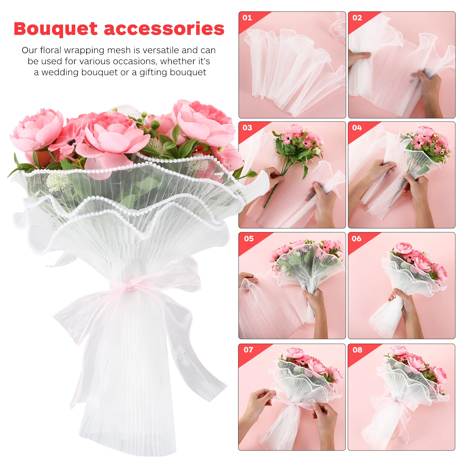 Papel de regalo floral de hilo de perlas para ramos, suministros de floristería, malla de gasa