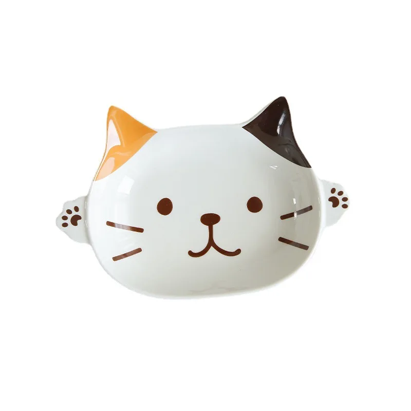 Japanese Cartoon Cat Plate Cute Children Binaural Dinner Platter Breakfast Fruit Salad Ceramic Dish Dessert Snack Tray