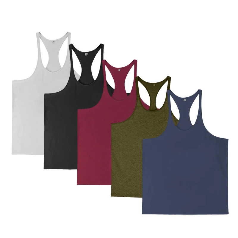 5pcs 100% Cotton Men\'s Tank Tops GYM O-neck Clothing Sports Vest For Boys Bodybuilding  Sleeveless shirt Workout Running male