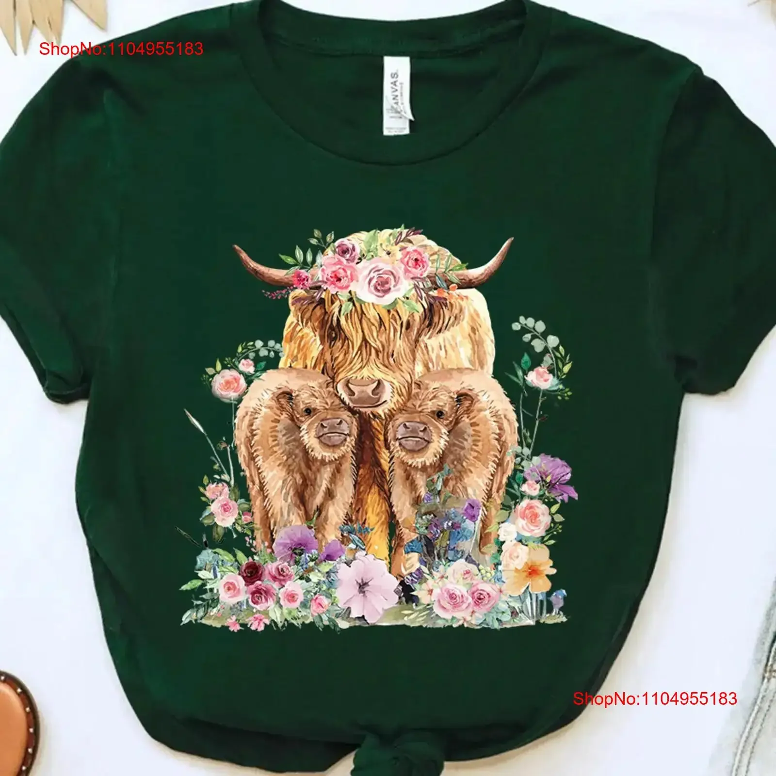 

Cute Highland Mama Cow With Baby Calves Floral T shirt Calf Farm SweaT Mother's Day Animals Cool Mom Clubs vintage Washed