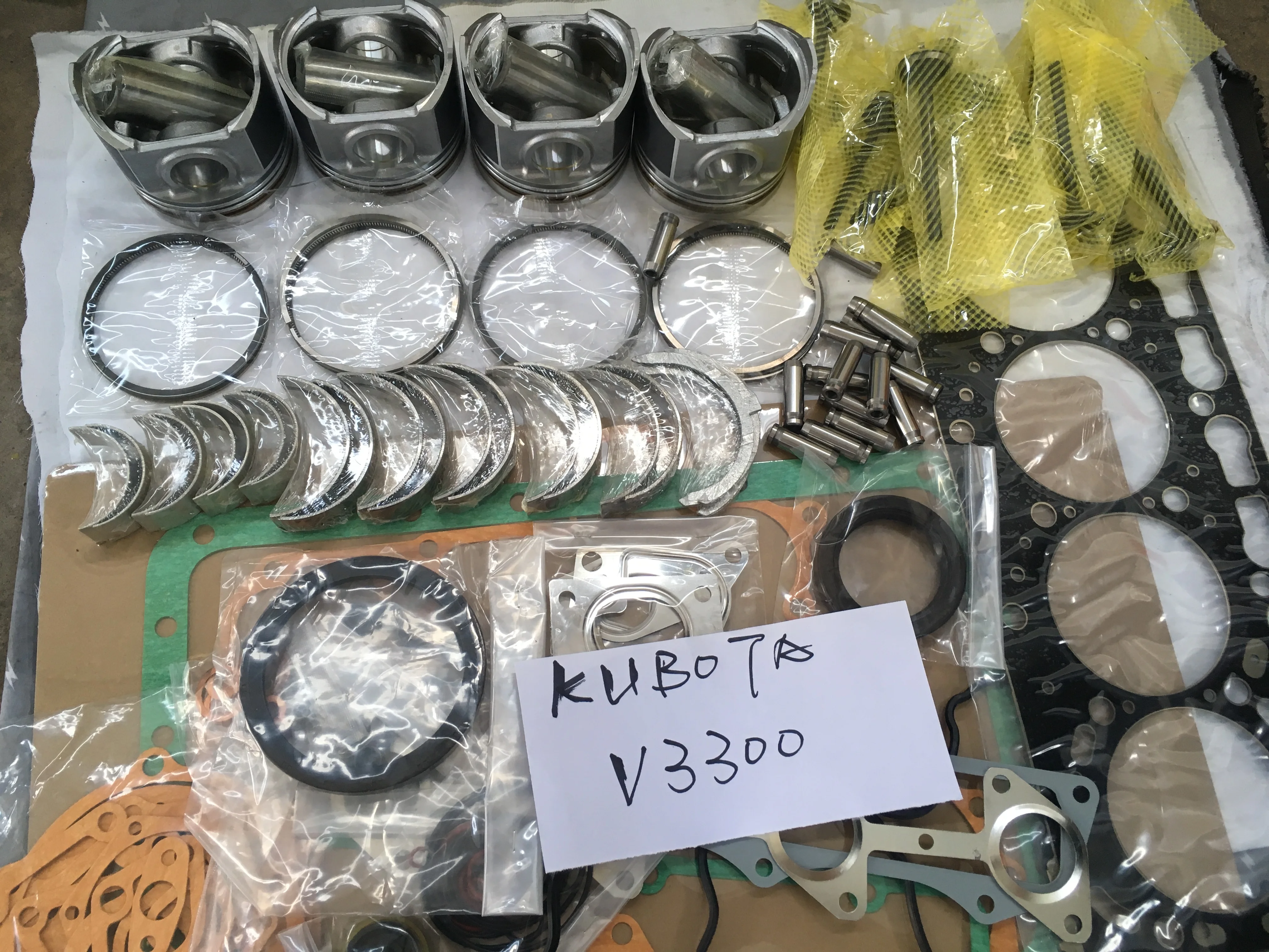 Tractor spare parts For kubota v3300 engine parts gasket kit cylinder liner piston ring bearing valve guide