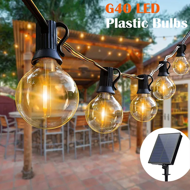 G40 لمبات LED الطاقة الشمسية سلسلة أضواء في الهواء الطلق فناء الديكور IP44 مقاوم للماء غلوب أضواء الزفاف مقهى حفلة حلية مصباح