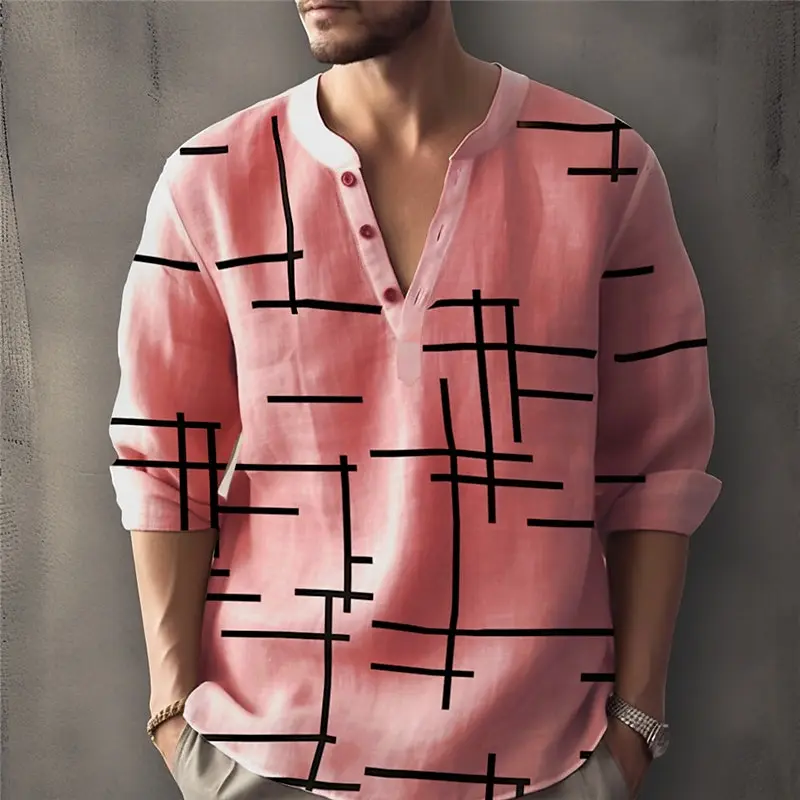 

Men's casual short sleeved shirt with striped print, men's daily commuting clothes, top size