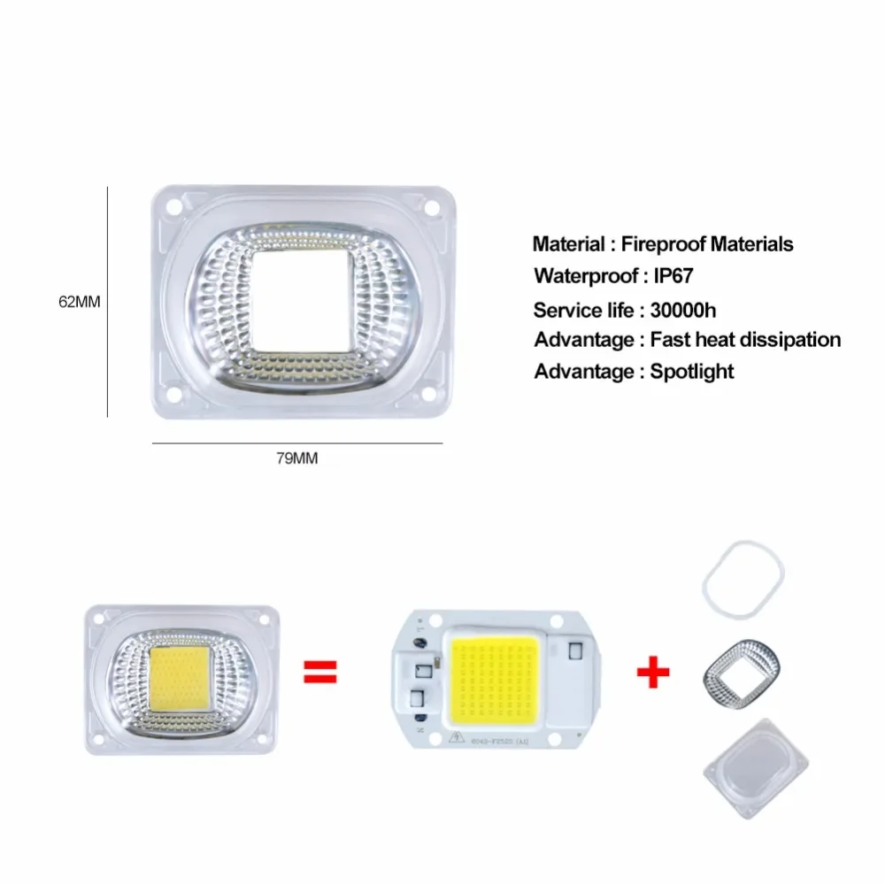 20W 30W 50W COB LED Light Matrix With Lens Reflector 110V 220V Smart IC High Power Diode Array Chip Lamp DIY Floodlight