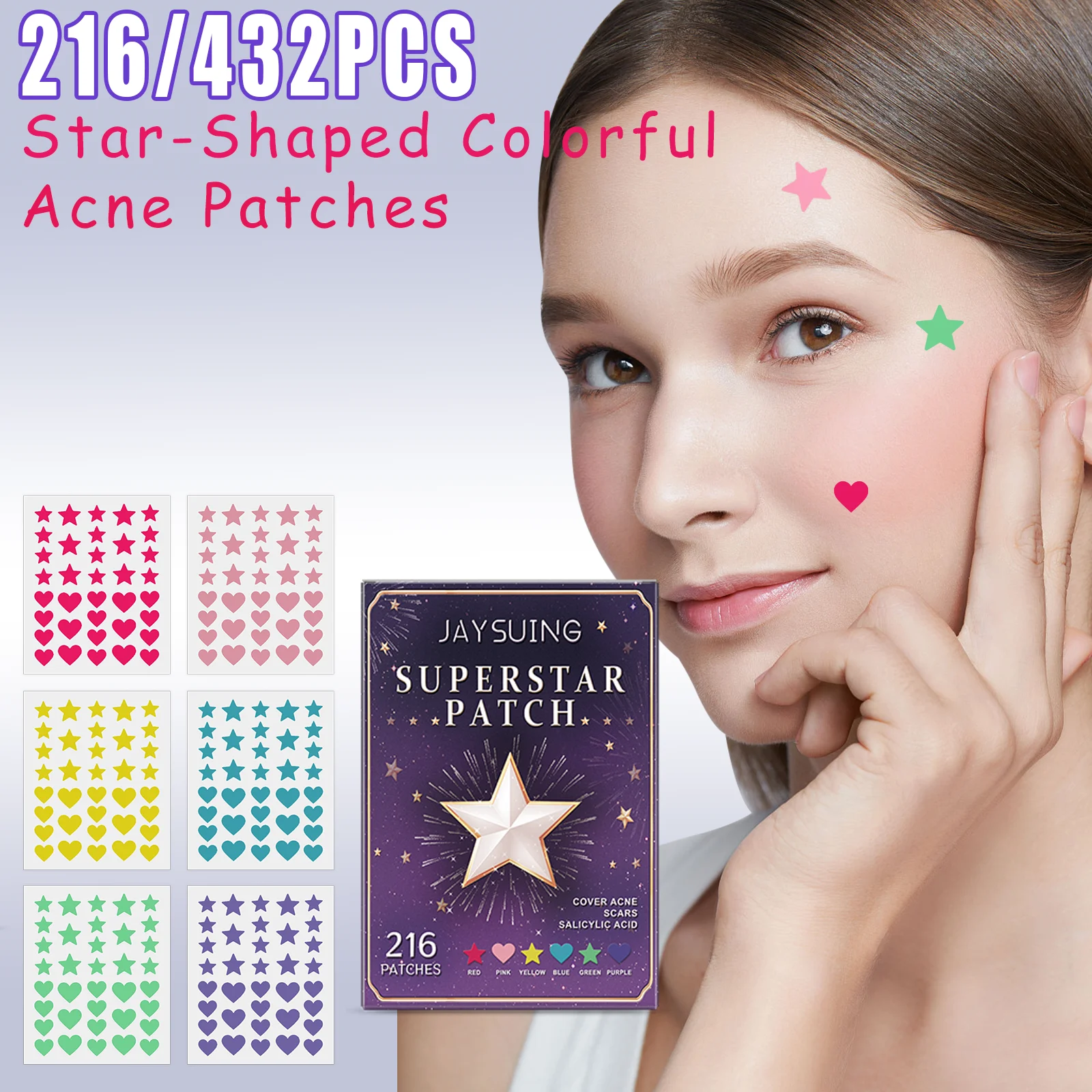 

216 шт., звездные многоцветные пластыри от прыщей, очищающие пластыри для лица, скрывающие прыщи, удаления черных точек, уход за кожей, гидроколлоидные пластыри от прыщей