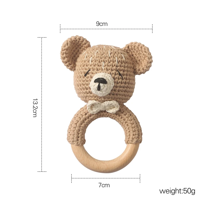Holz-Beißring Baby-Rassel Musikring Gehäkeltes Tier Kaninchen Musik-Rasseln Beruhigungsarmband Kleinkind-Spielzeug Baby-Beißgeschenke