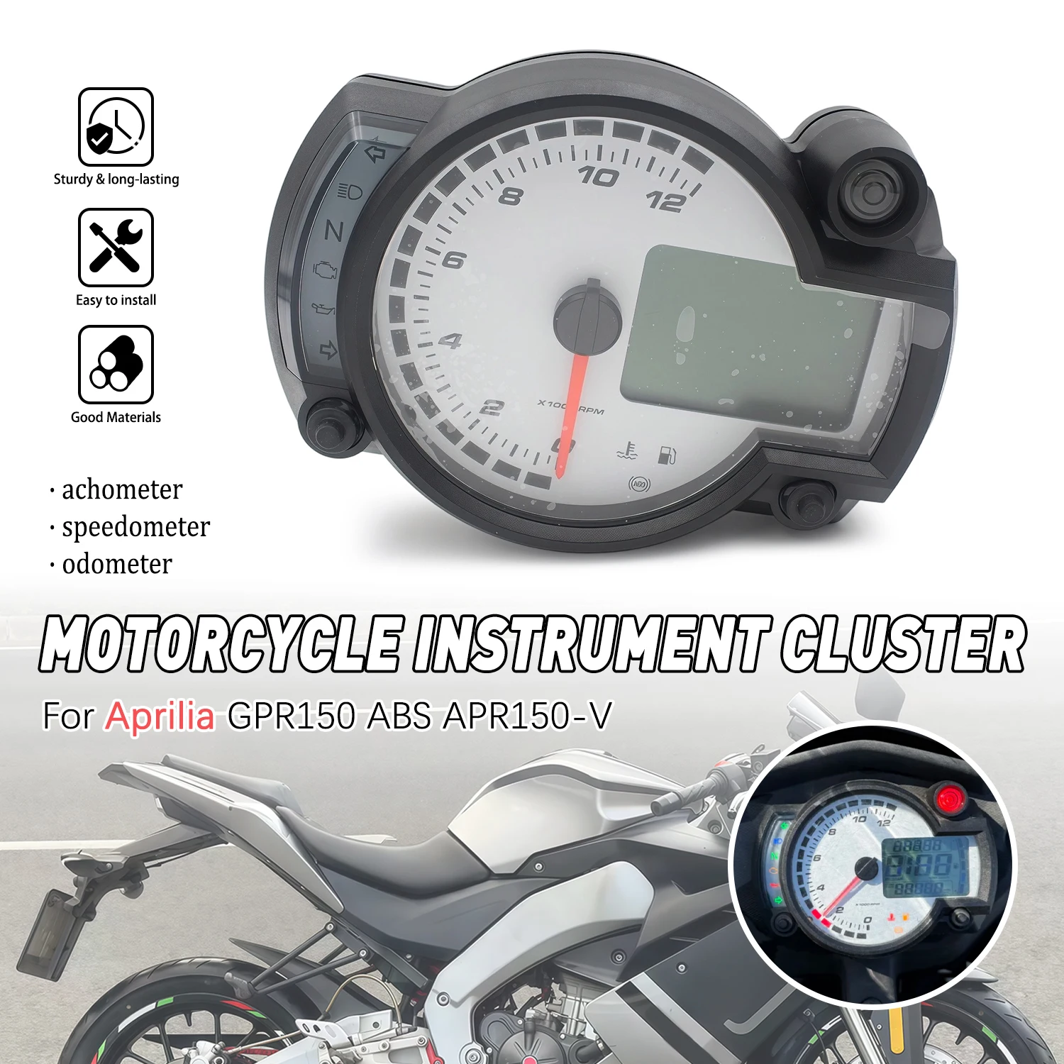 

Motorcycle LCD Speedometer Tachometer 12000RPM Digital Dashboard Odometer Gauge For Aprilia GPR150ABS GPR150 ABS APR150-V
