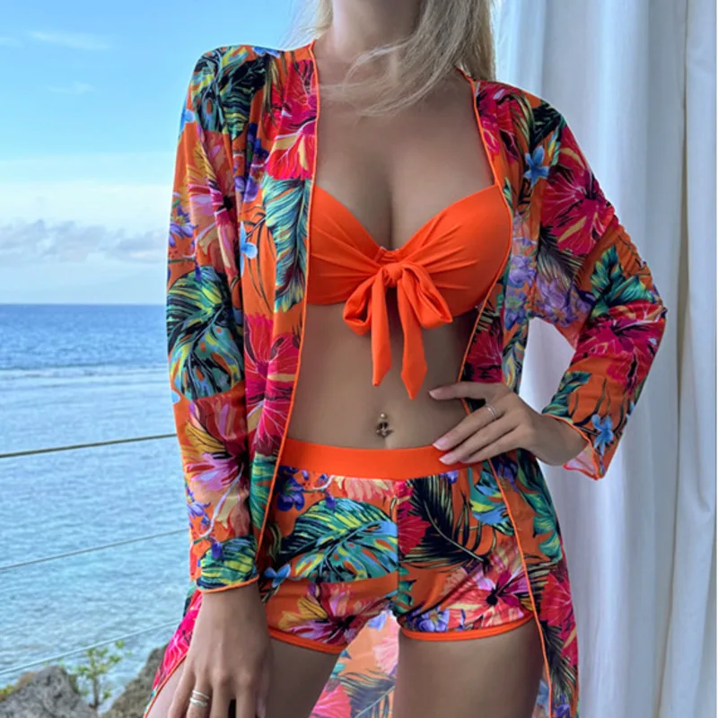 New Swimsuits Print Tankini Sets Female Swimwear Push Up For Beach Wear Three-Piece Bathing Suits Pool Women Swimming Suit 2024