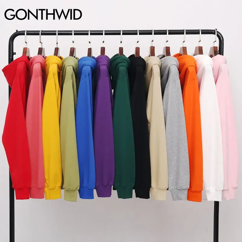 GONTHWID Men\'s Hoodies Pullover Casual Solid Color Sports Outwear Hooded Sweatshirts Hoodies Fashion Streetwear Sweatshirt Tops