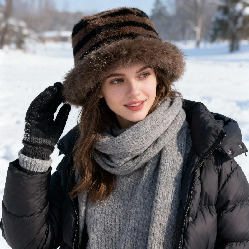 1 قطعة المرأة الخريف والشتاء نمط جديد لدغ تقسم قبعة بحافة ، الدافئة رشاقته تنوعا المألوف مخطط أفخم صياد قبعة