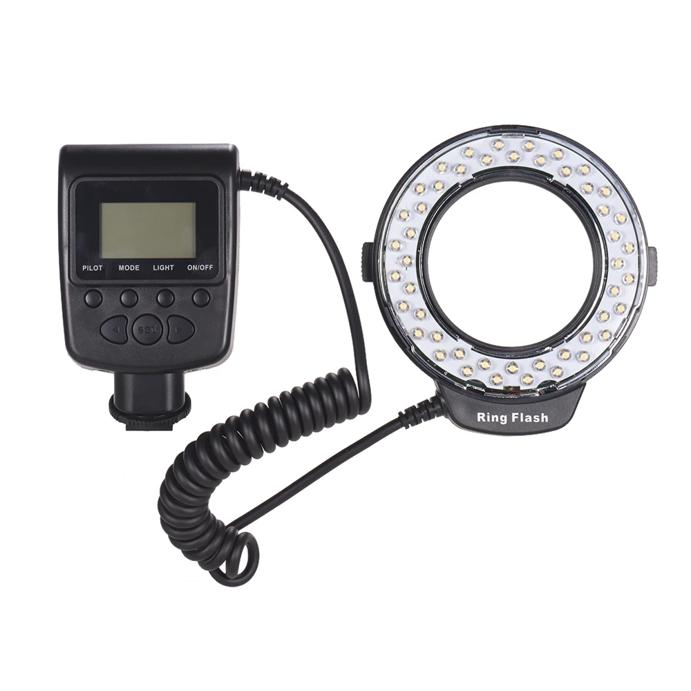 HD-130 Macro LED Ring Flash Light LCD Display 3000-15000K GN15 Power Control with 3 Flash Diffusers 8 Adapter Rings for Cameras