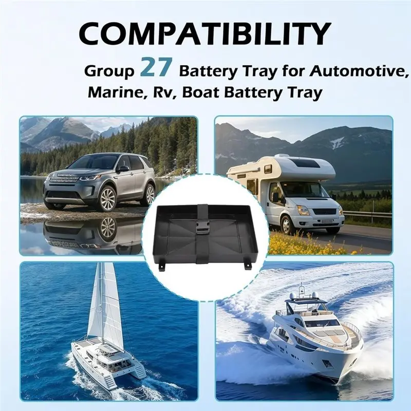 A95E-For Boat Compatible Group 27 Battery Tray For Automotive, Marine, Rv, Series With Strap Battery Mounting Bracket