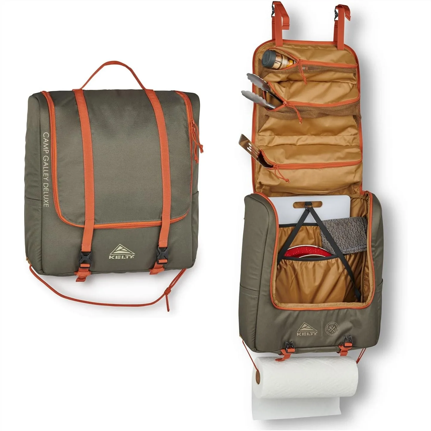 

Camp Kitchen Organization Kit with Deep Pockets, Paper Towel Holder, Zippered Compartments for Outdoor Cooking Essentials