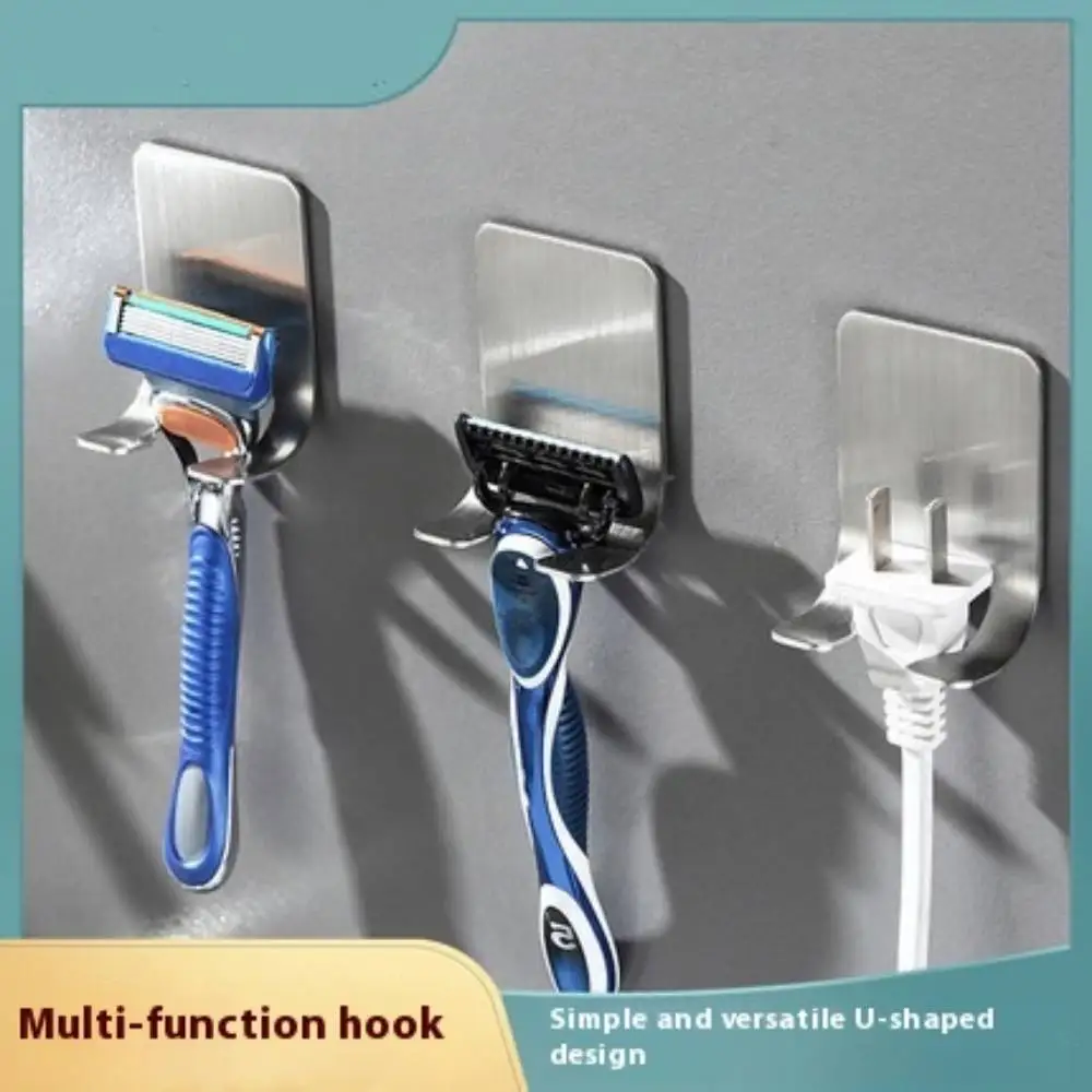 Punch-free Stainless Steel Razor Hook Wire Plug Storage Hook Bathroom Wall Hanging Self-adhesive Hooks Shaving Shaker Shelf