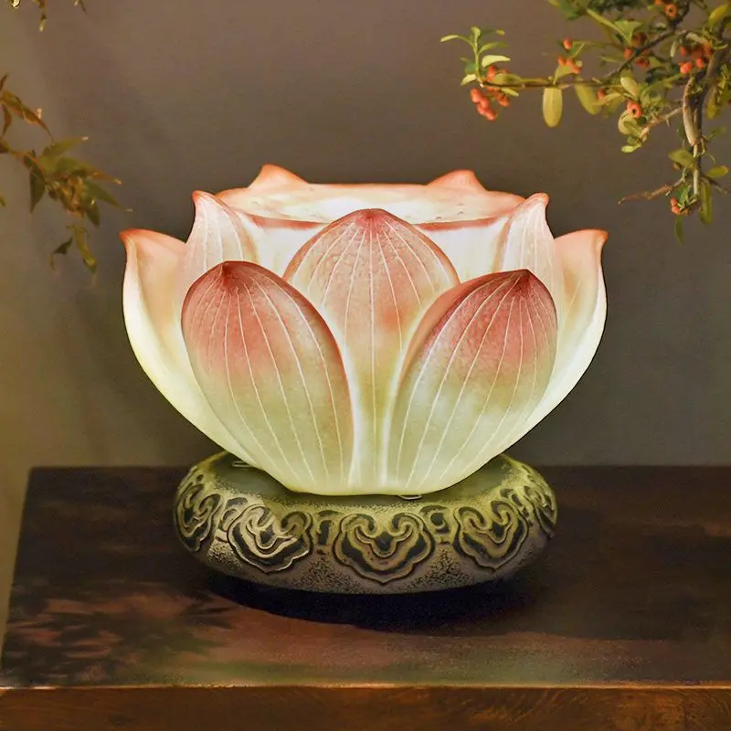 New Chinese Zen living room study bedroom decorative table lamp, antique art creative lotus resin lamp