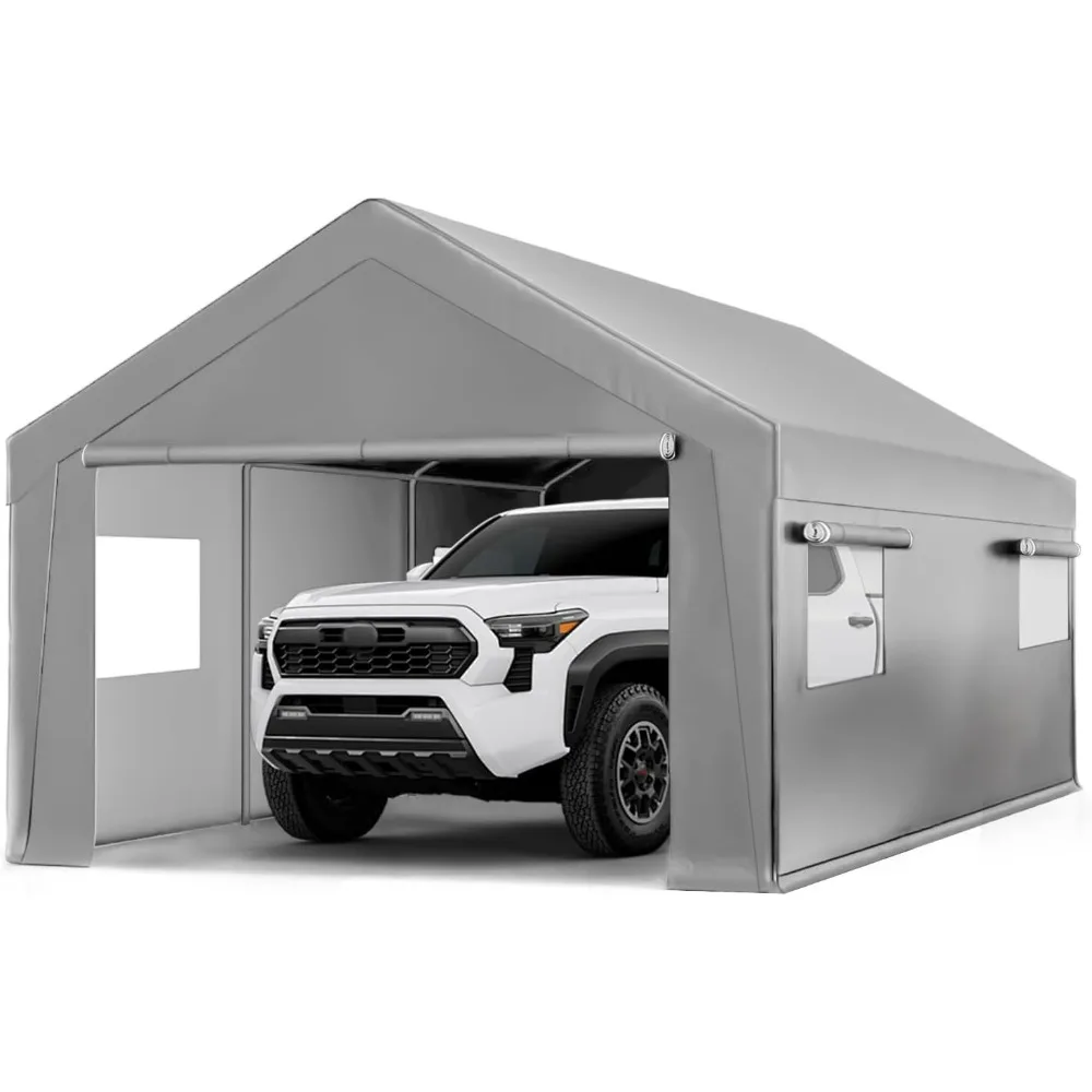 

Carports 10x20 ft Heavy Duty Carport, Outdoor Potable Garage with Roll-up Windows & Zipper Doors, Carport Canopy with Anti UV Al