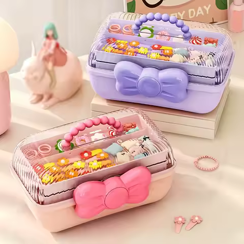 Cute Bow Jewelry Storage Box, Multi-layer Organizer for Toys Cosmetics Hair Accessories, Christmas Halloween Gift Idea.