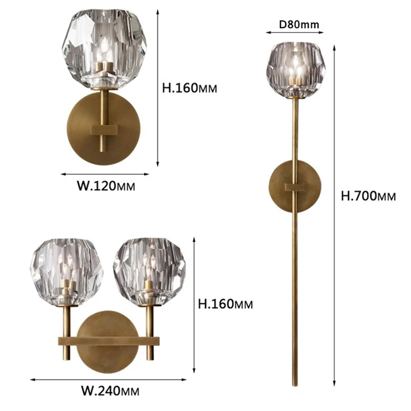 Modern Crystal Sconce Lamp G9 Wall Sconce Aisle Door Front Lights Sleeping Copper Wall Lights Bedside Lamp For Bedroom Fixtures