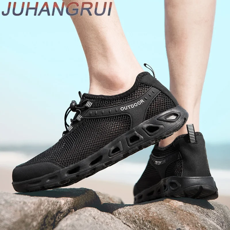 Summer Men Breathable Sneakers Hiking Shoes Men Outdoor Beach Wading shoes Mesh Shoes Non-slip Casual Shoes With Hollow Outsole