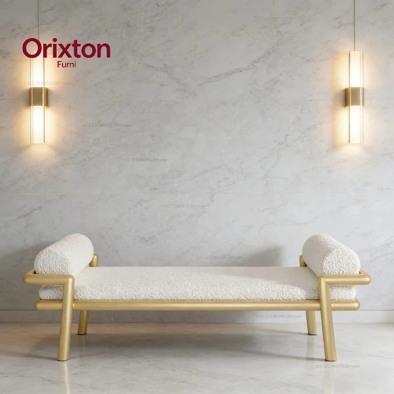 Modern Luxury Bench with Teddy Fabric Cushion & Cylindrical Armrests, Upholstered Entryway Bench for Living Room & Bedroom
