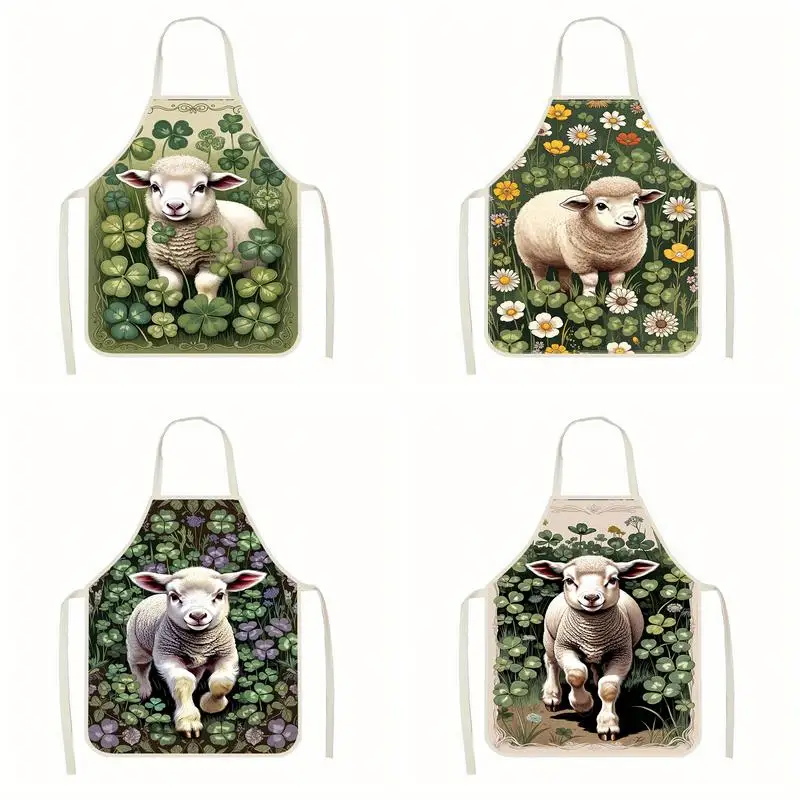 

Льняной фартук с милым рисунком ягненка, подходит для приготовления пищи на кухне, общения родителей и детей, рисования и других мероприятий.