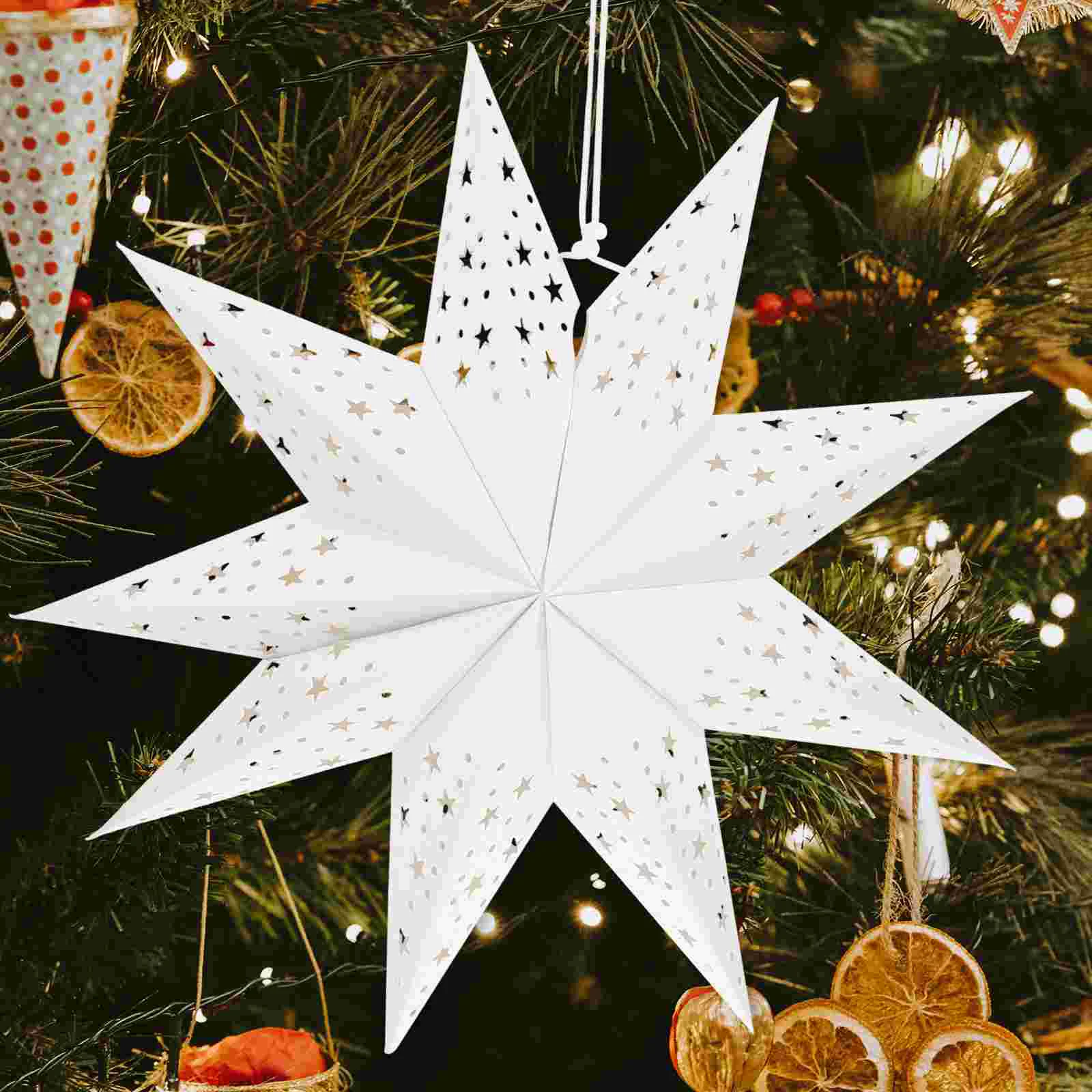 45CM Hollow Out Stars Shaped Illuminated Paper Folding Style Festival Lantern Party Lantern (Whi