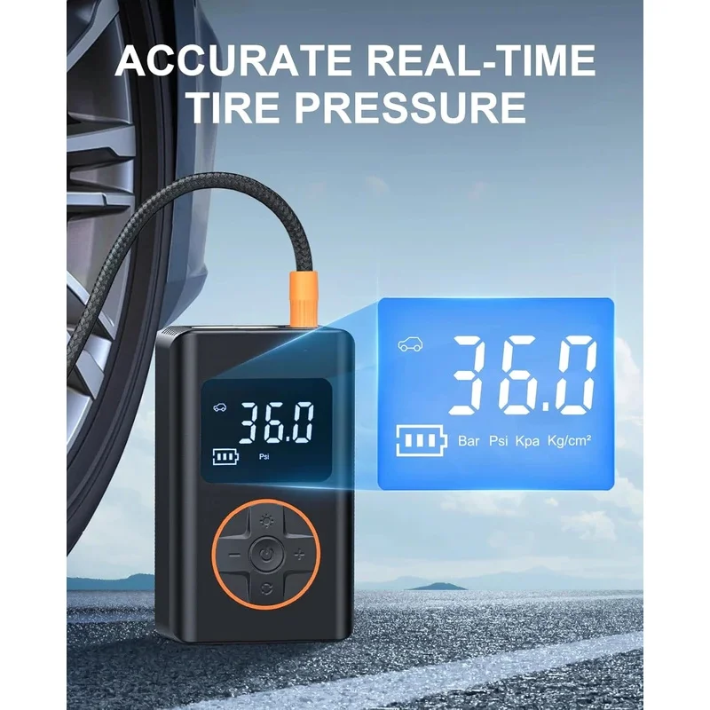 Tire Inflator Portable Air Compressor 150 PSI Cordless Mini Bike Tire Pump, Air Pump for Car with Pressure Gauge, LED Light