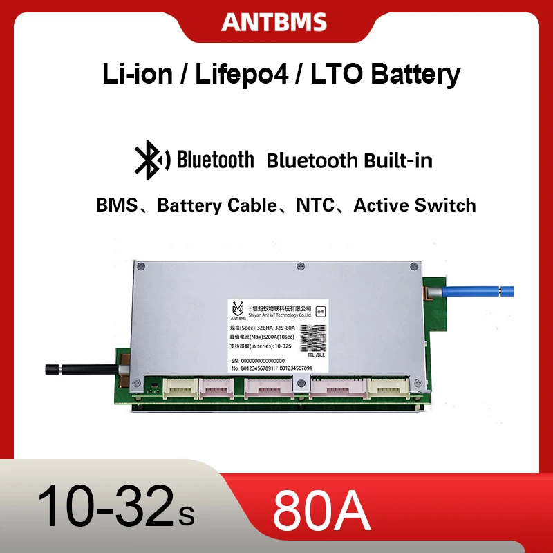 ANT SMART BMS 10S–32S 80A/120A 48V 60V 72V LiFePO4/LTO/Li-Ion Balance BMS With BT APP UART for E-Bike E-Scooter E-Motorcycle