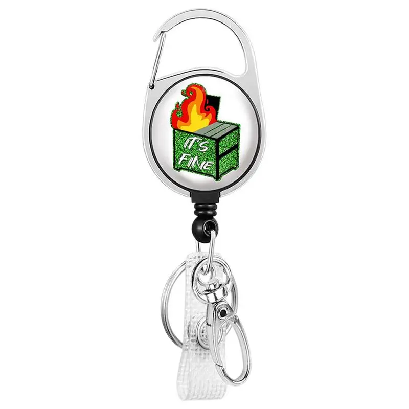 Badge Reel Dumpster Fire Small Carabiner Keychain ID Holder Name Badge Clip Retractable ID Badge Holder With Carabiner Clip For