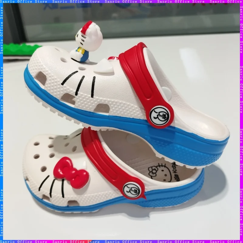 

Kawaii Hello Kitty детские тапочки, пляжные сандалии, обувь в форме пещеры, нескользящие дышащие тапочки для ванной комнаты из ЭВА