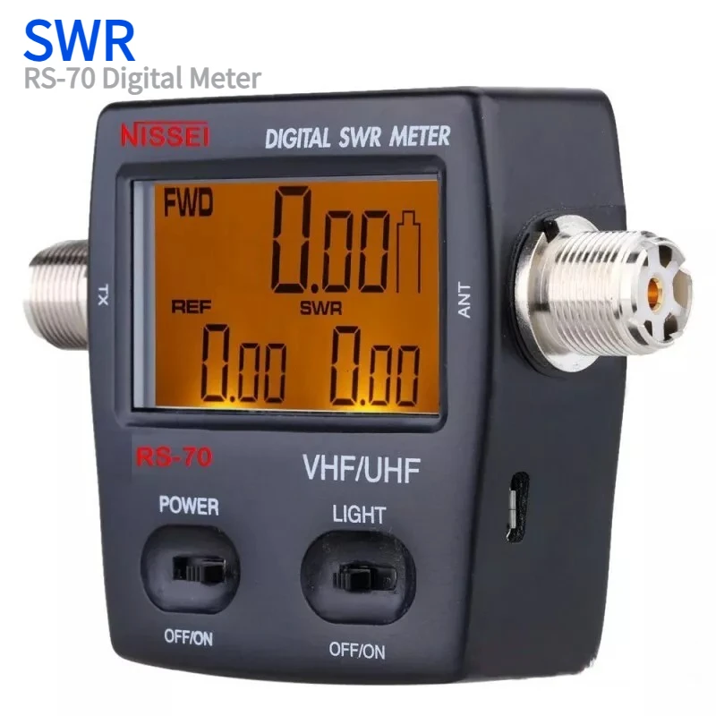 RS-70 Digital SWR Watt Meter Digital LED Backlight Shortwave Standing Wave Ratio Table HF 1.6-6.0 MHz 200W for Walkie Talkie
