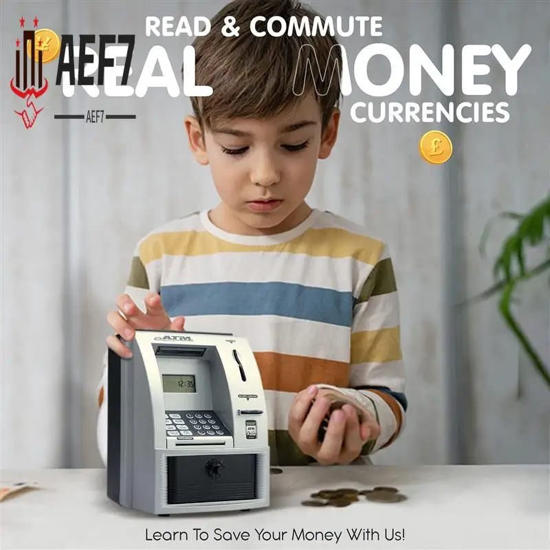 AEF7-Smart ATM Piggy Bank For Money Mini Banknote Money Boxes Voice ATM Machine To Teach Children Money Management
