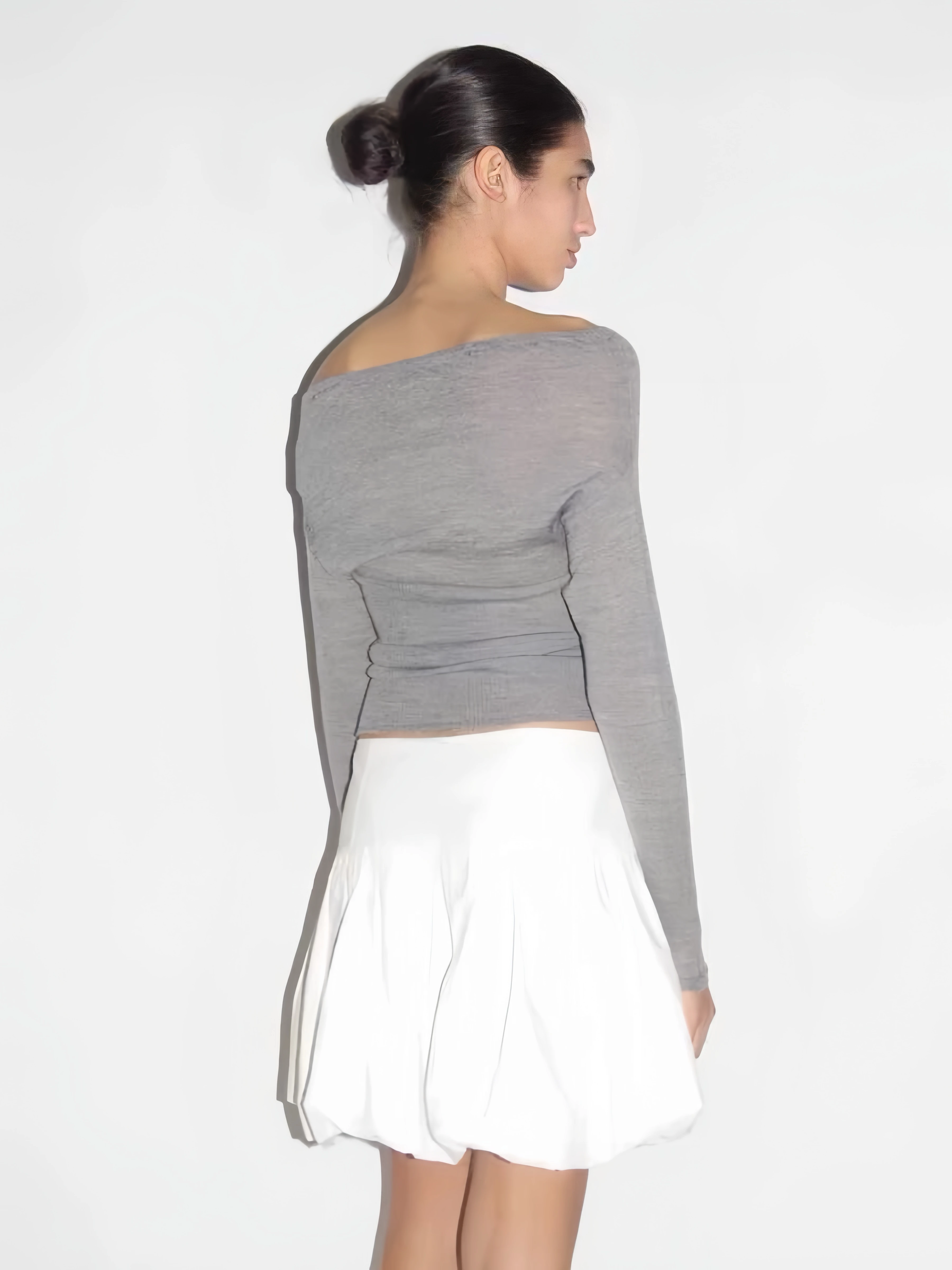 paloma wool one-line neckline off-the-shoulder long-sleeved sweater slim-fit short top