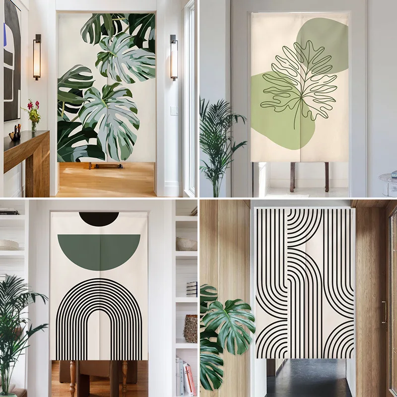 Nordic houseplants changing room Curtain Privacy Partition Doorway Curtains Kitchen Entrance Noren Linen Hanging Half-curtain