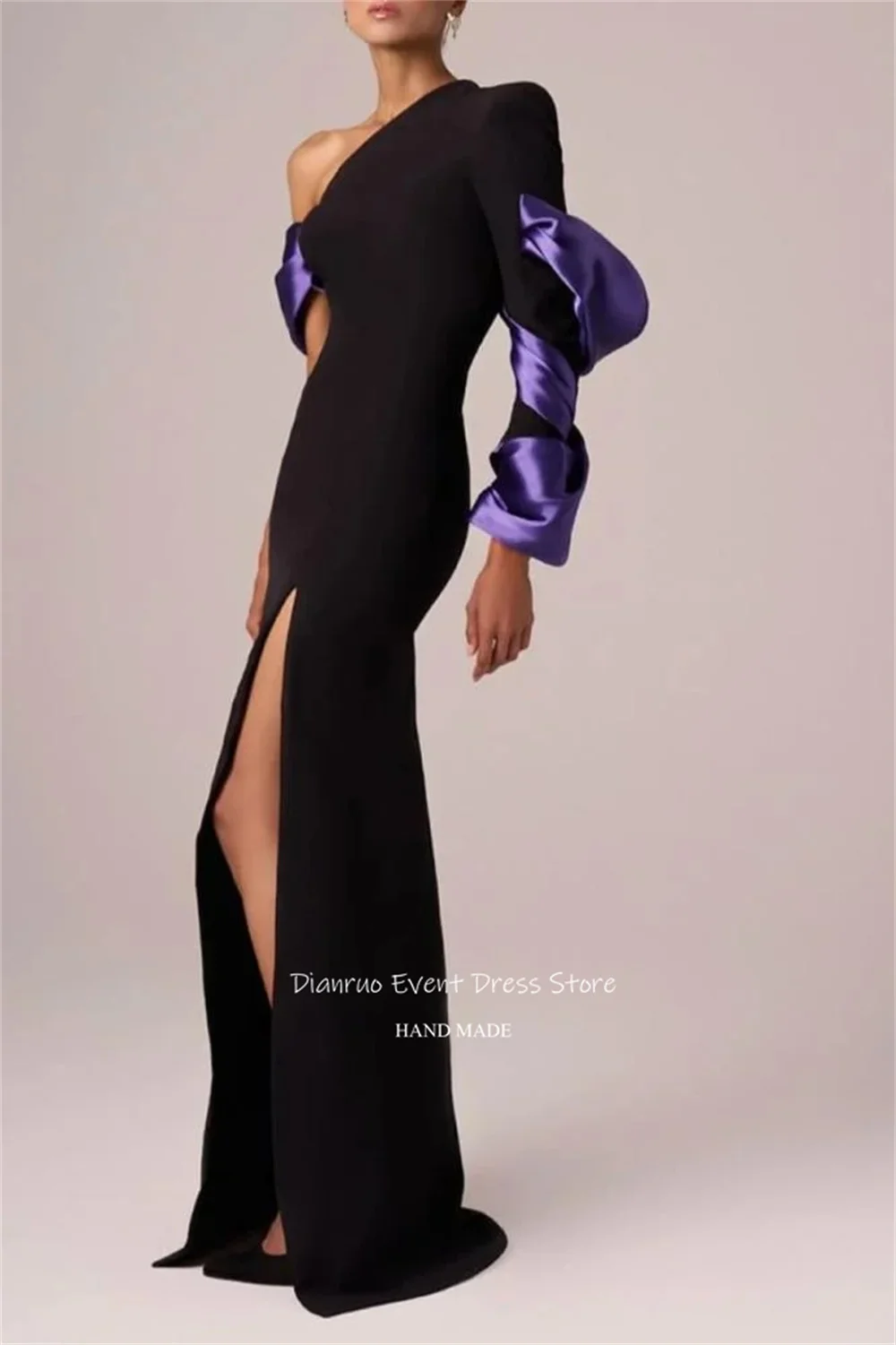 Dianruo Mermaid High Slit Saudi Evening Dress One Shoulder Abendkleider Dubai Asymmetric Sleeve فساتين سهرة Customized