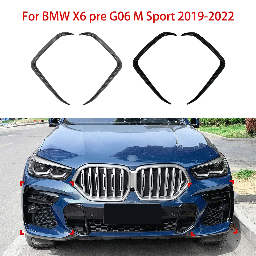 

Car Front Side Wind Blade Bumper Log Lamp Trim Spoiler Stickers For BMW X6 pre G06 M Sport 2019-2022 Exterior Guard Decoration