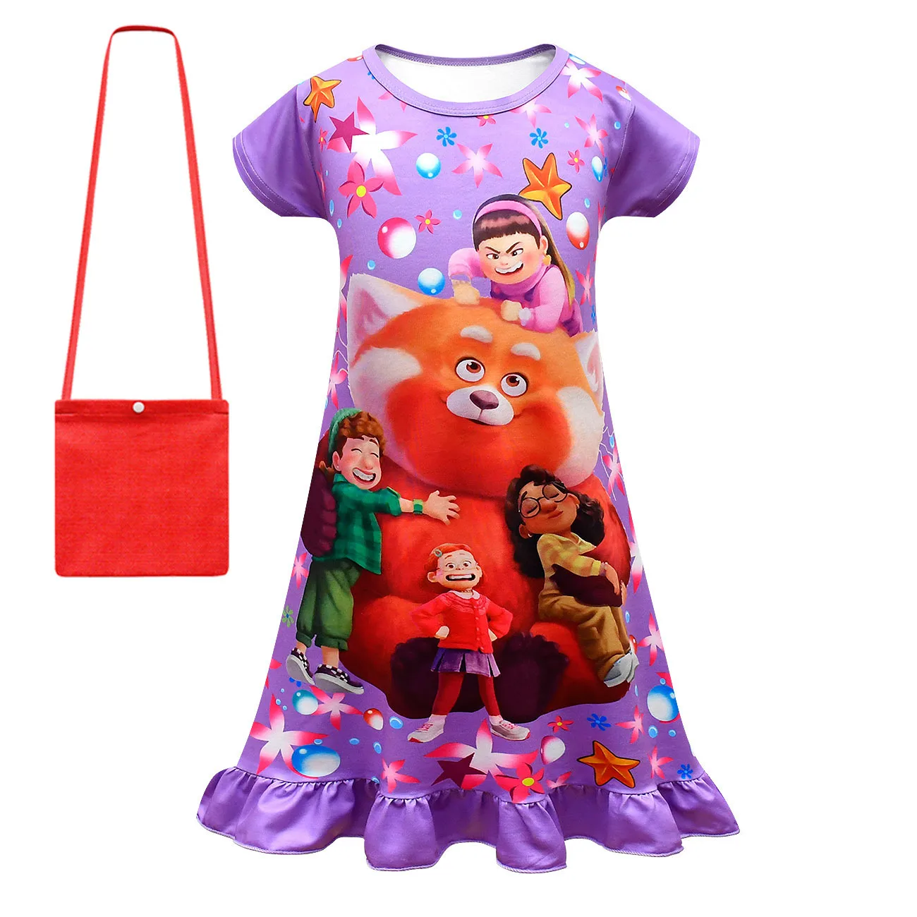 Cartoon Turning Red Clothes Kids Red Panda Dress for Baby Girls Deformation Panda Kawaii Anime Pajamas Dresses Summer Nightgown