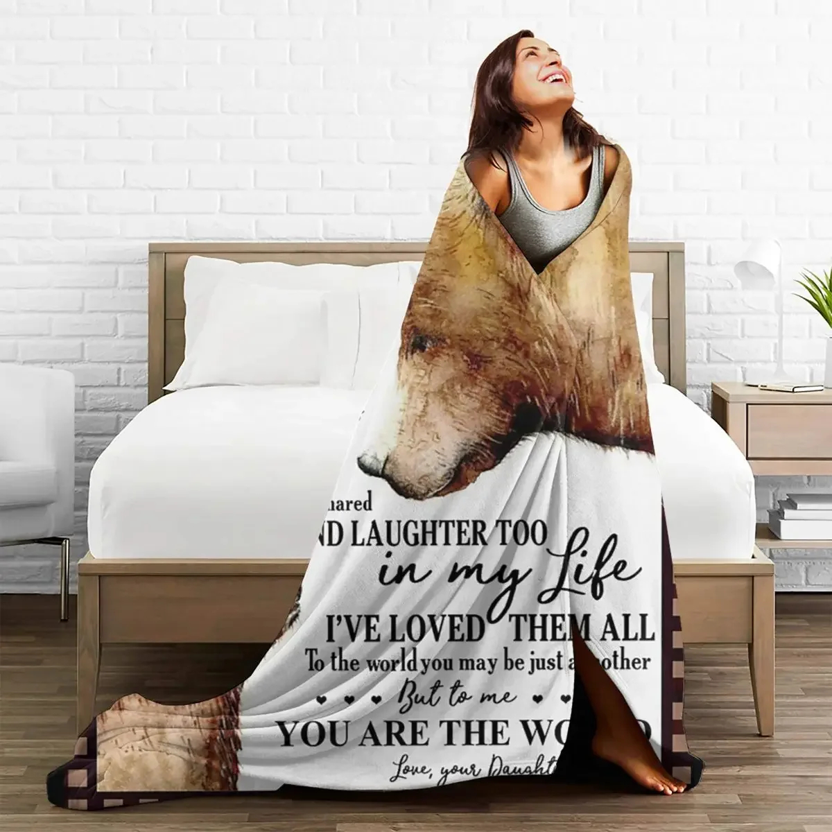 

To My Loving Baby Blankets Letter Mom Sofa Cover Flannel Print Express Love Bear Plaid Soft Throw for Home Travel Rug Piece