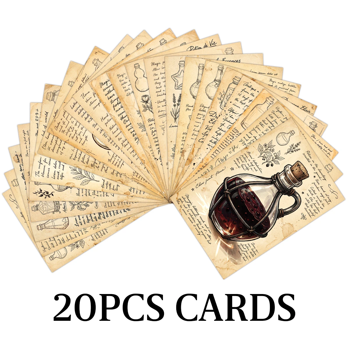 20pcs Vintage Magic Potion Bottle Illustration Wall Art Cards,Gothic Fantasy Wall Collage Kit Postcards,Room Decoration Supplies