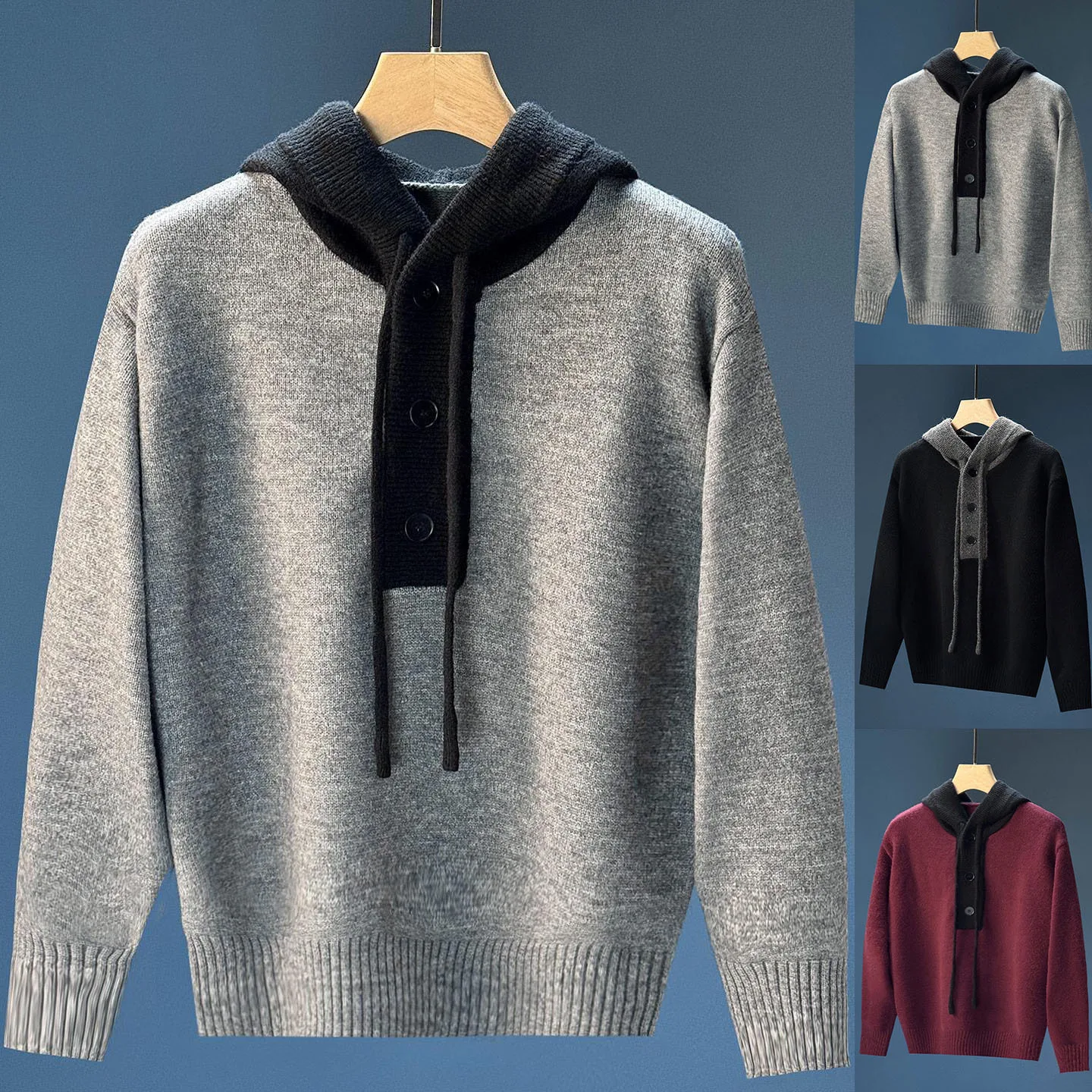 Laid-back Hooded Knitwear Men's Overhead Loose Thick Warm Casual Sweatshirt Upper Body Autumn Winter Fashion Polyester Fiber