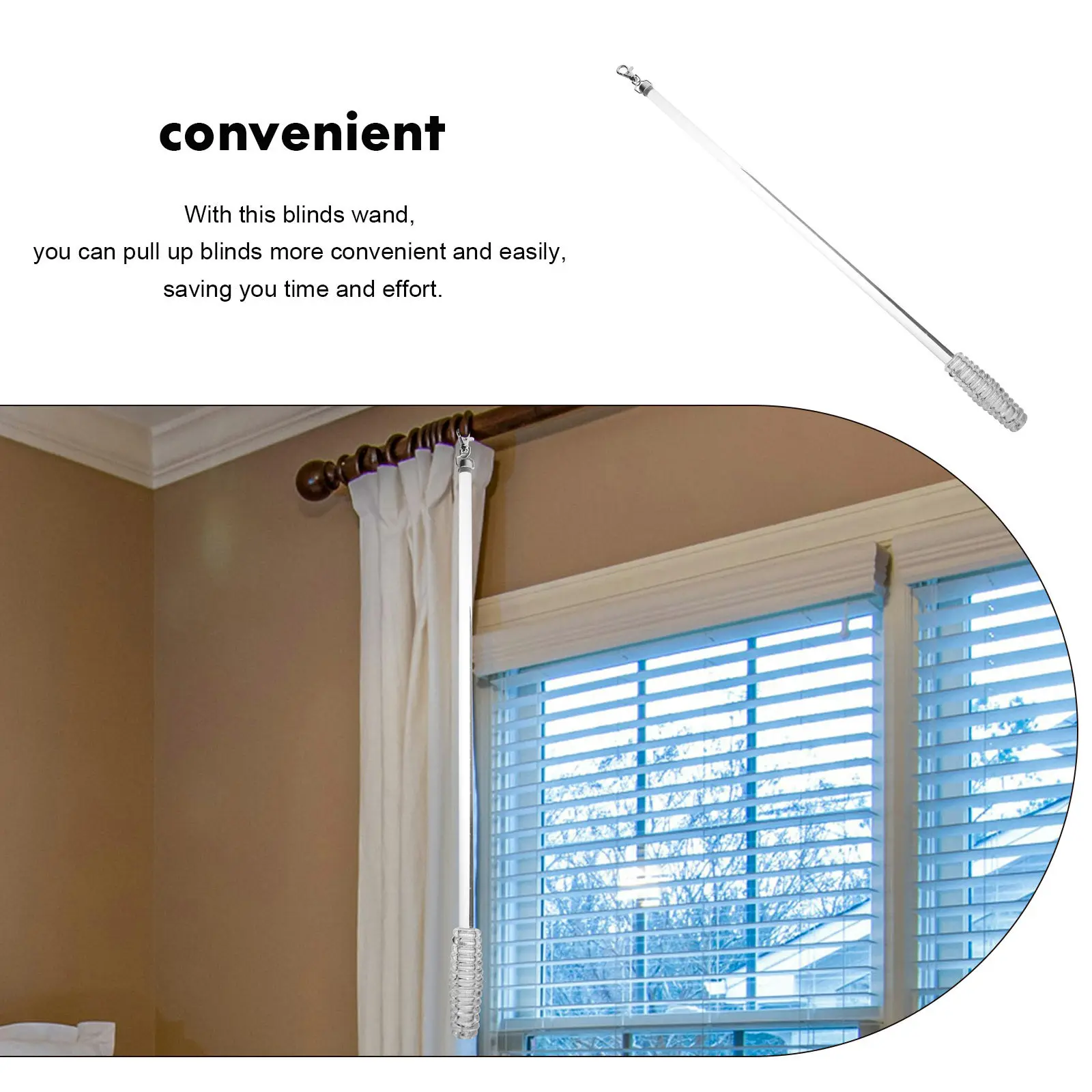 Drapery Pull Rod for Vertical Blinds Window Opener Pole Modern Design Easy Grip Long Service Life No Tear No Stain Curtain Wand