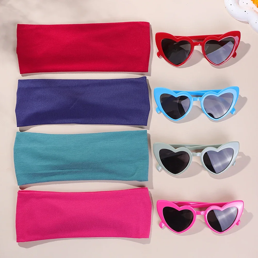 

2Pcs Yoga Headband Glasses Set Fitness Headbands Leopard Print Anti Sweat Nylon Head Ties Casual Peach Heart Sunglasses