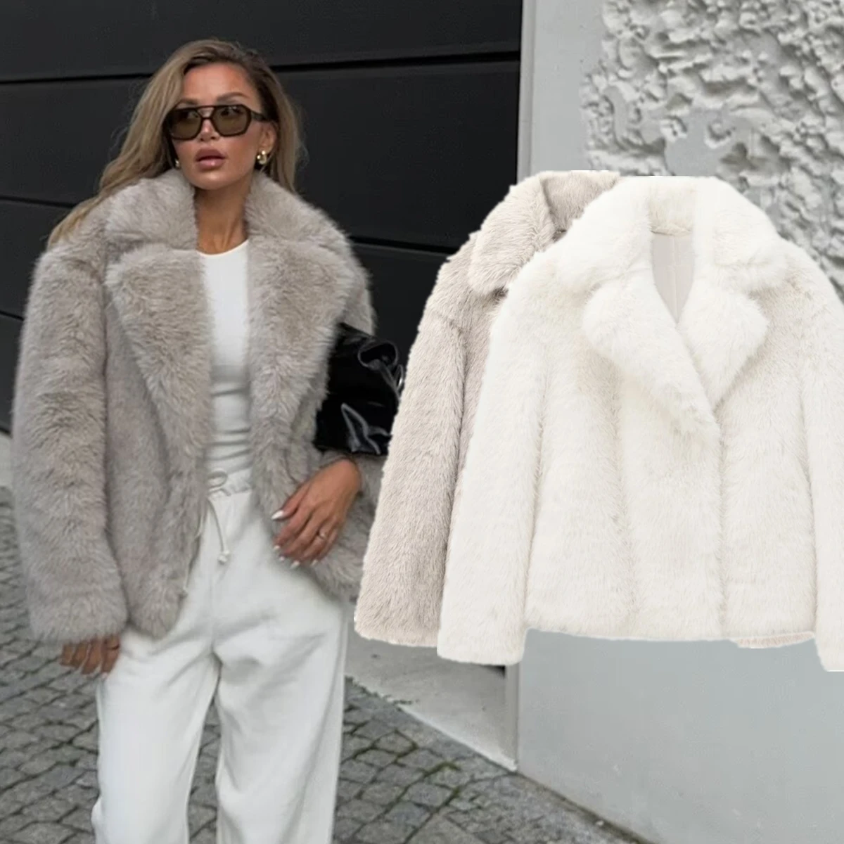 Jenny&Dave British Fashion Ladies Elegant Loose Jacket Women Minimalist Faux Fur Winter Coat Women Tops