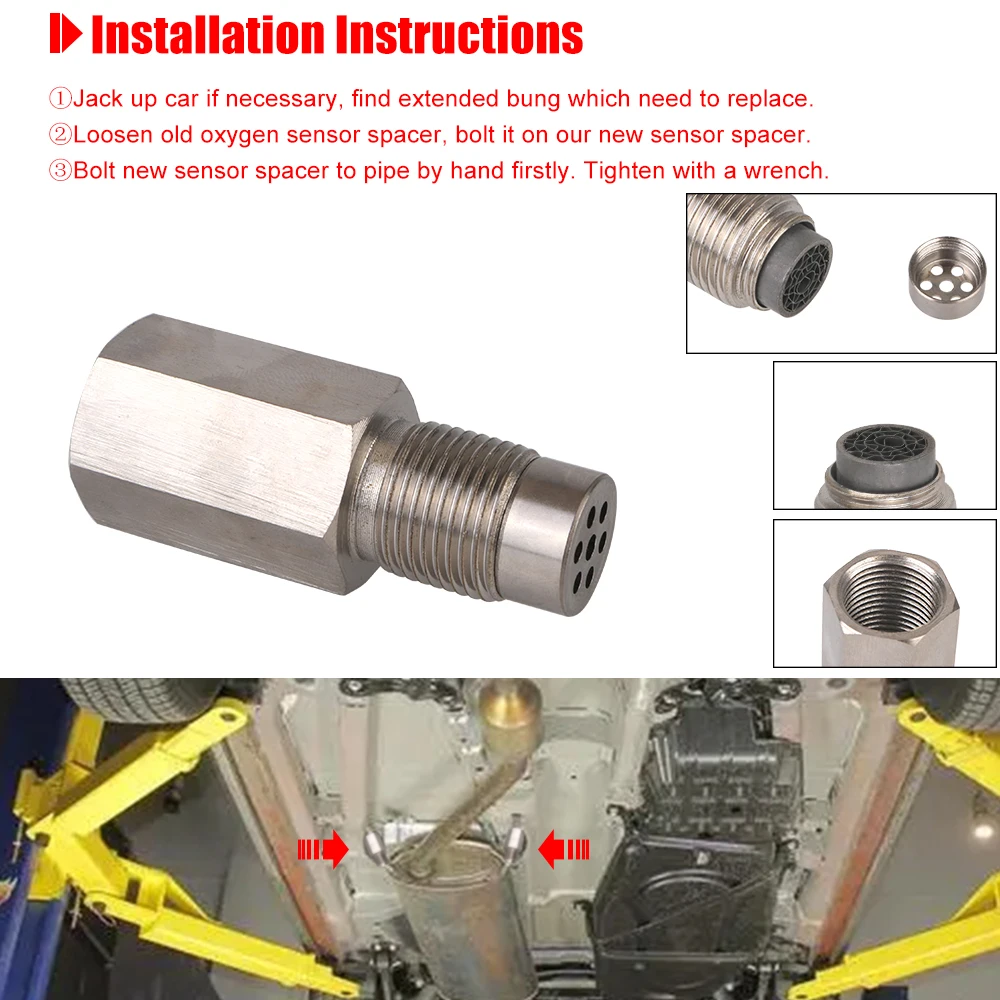 Universal 90 Degree or 45 Degree O2 Oxygen Sensor Extender O2 Oxygen Sensor Spacer O2 Bung Extension Catalytic Converter